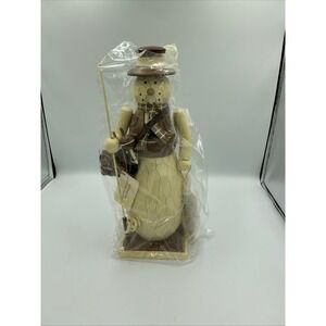 NIB VTG Freddie the Fisherman Nutcracker Wooden Snowman Figurine Decorative